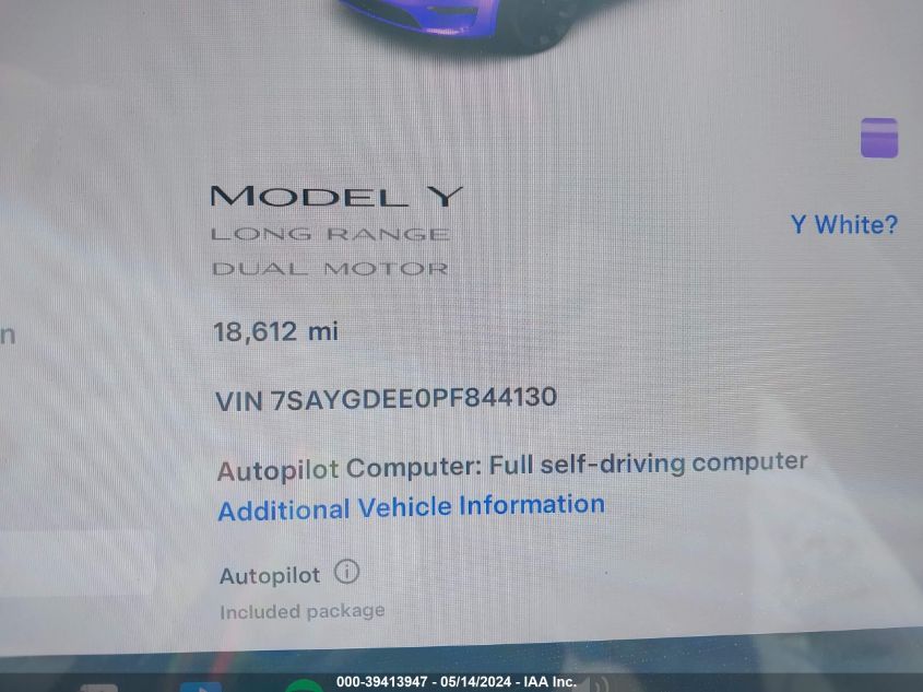 2023 Tesla Model Y Awd/Long Range Dual Motor All-Wheel Drive VIN: 7SAYGDEE0PF844130 Lot: 39413947