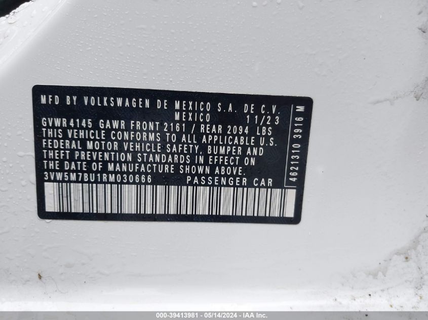 2024 Volkswagen Jetta 1.5T S VIN: 3VW5M7BU1RM030666 Lot: 39413981