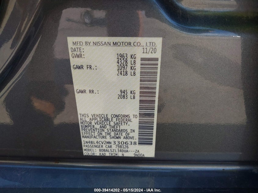 2021 NISSAN ALTIMA SR - 1N4BL4CV2MN330638