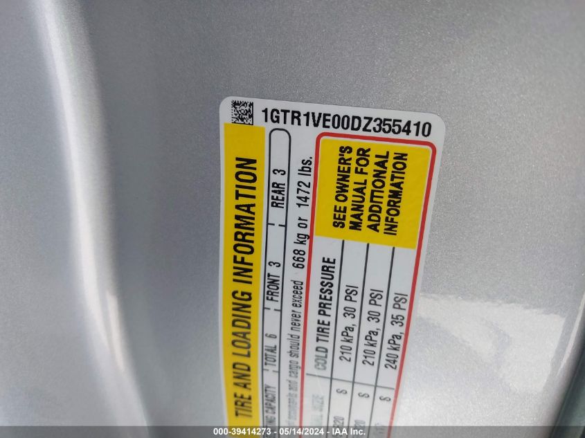 2013 GMC Sierra 1500 Sle VIN: 1GTR1VE00DZ355410 Lot: 39414273