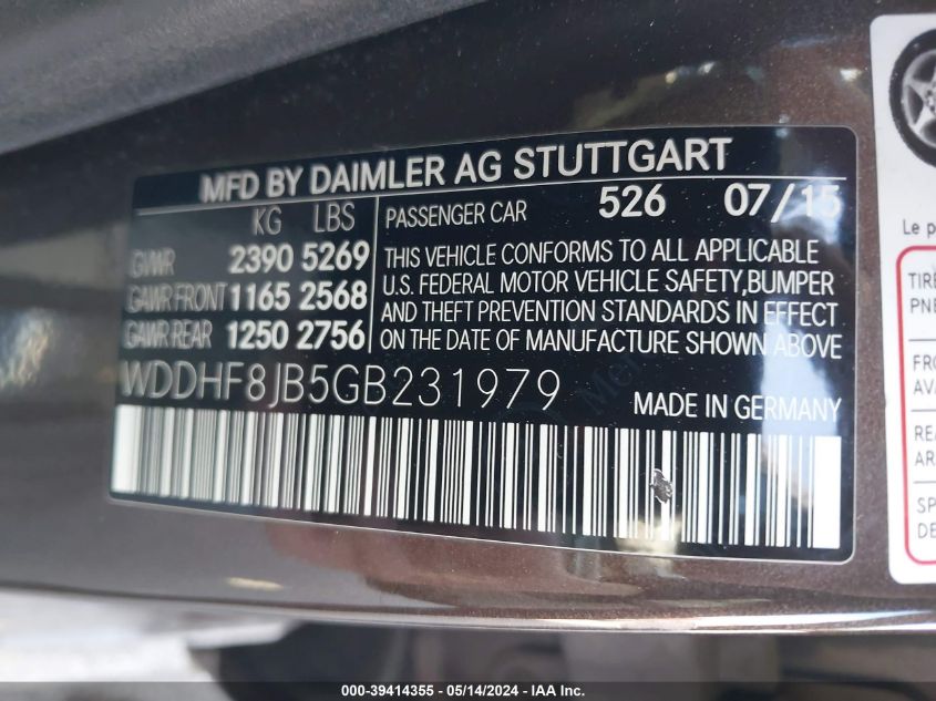 2016 Mercedes-Benz E 350 4Matic VIN: WDDHF8JB5GB231979 Lot: 39414355