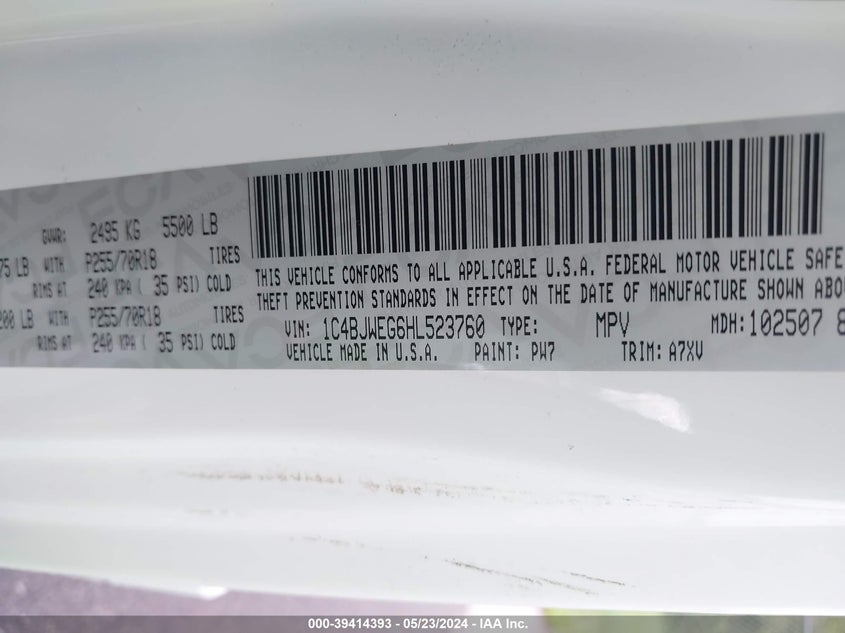 2017 JEEP WRANGLER UNLIMITED SAHARA 4X4 - 1C4BJWEG6HL523760