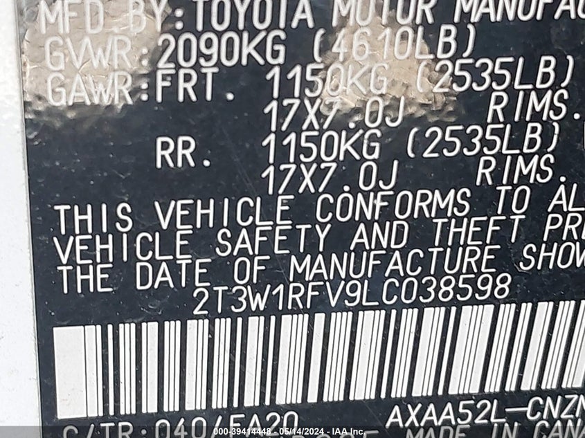 2020 TOYOTA RAV4 XLE - 2T3W1RFV9LC038598