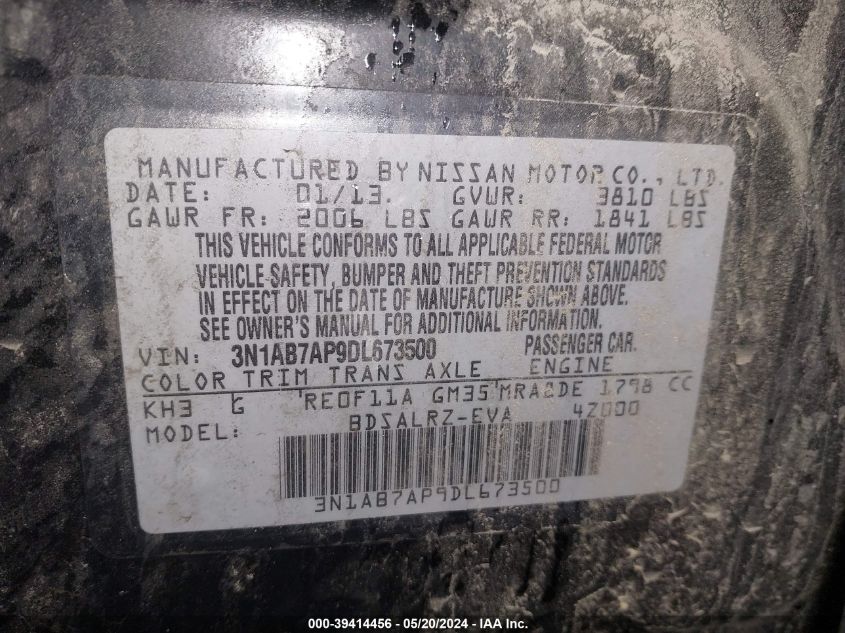 2013 Nissan Sentra Sr VIN: 3N1AB7AP9DL673500 Lot: 39414456