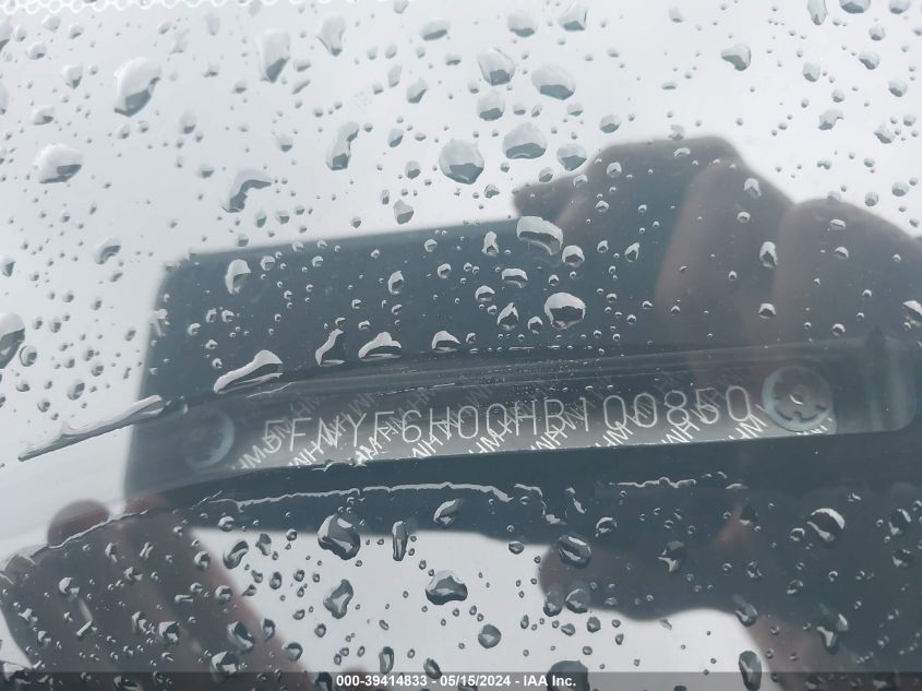 2017 Honda Pilot Elite VIN: 5FNYF6H00HB100850 Lot: 39414833