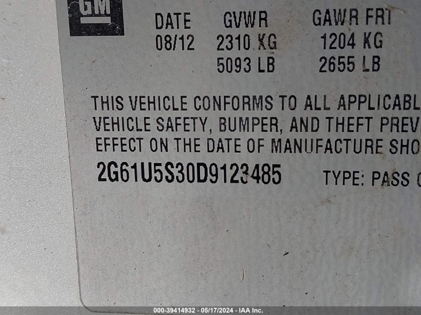 2013 Cadillac Xts Platinum VIN: 2G61U5S30D9123485 Lot: 39414932