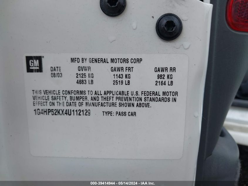 2004 Buick Lesabre Custom VIN: 1G4HP52KX4U112129 Lot: 39414944