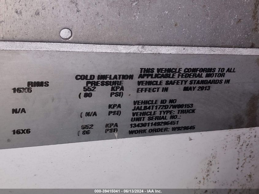 2013 Isuzu Commercial Van VIN: JALB4T172D7W00153 Lot: 39415041