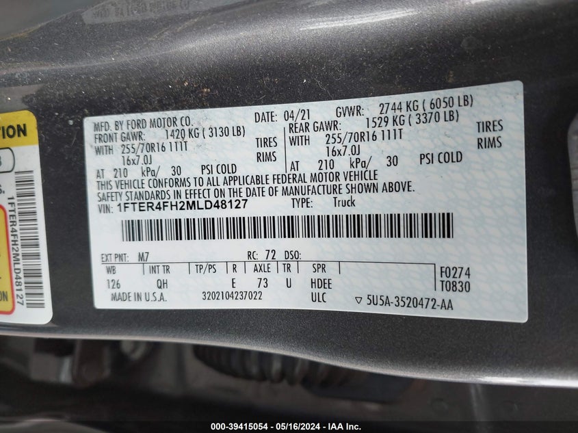 2021 FORD RANGER XL - 1FTER4FH2MLD48127