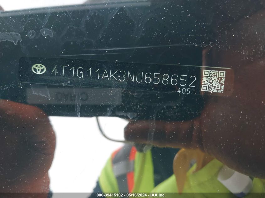 2022 Toyota Camry Se VIN: 4T1G11AK3NU658652 Lot: 39415102