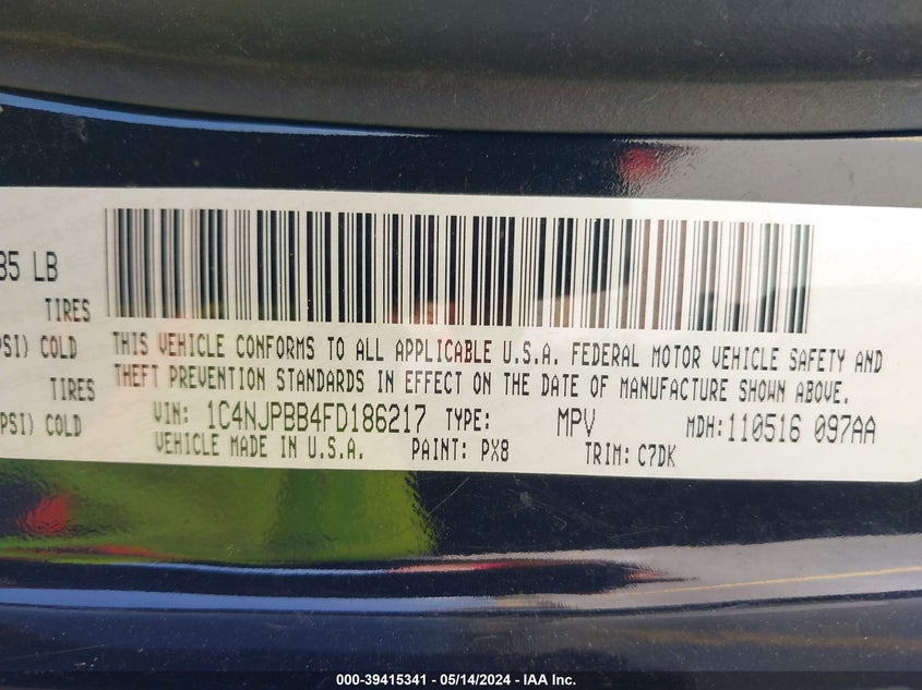 2015 JEEP PATRIOT SPORT - 1C4NJPBB4FD186217