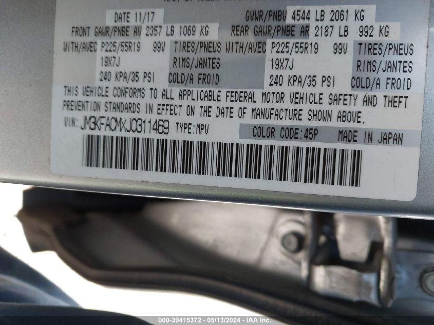 2018 Mazda Cx-5 Touring VIN: JM3KFACMXJ0311469 Lot: 39415372