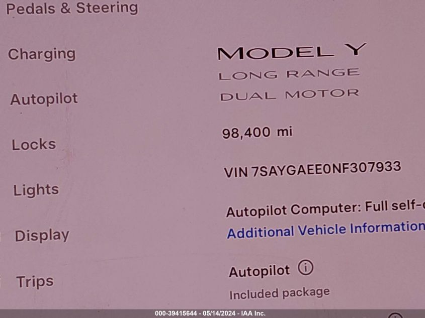 2022 TESLA MODEL Y - 7SAYGAEE0NF307933