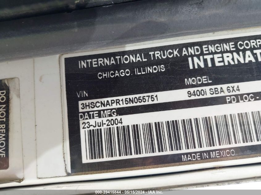 2005 International 9400 9400I VIN: 3HSCNAPR15N055751 Lot: 39415844