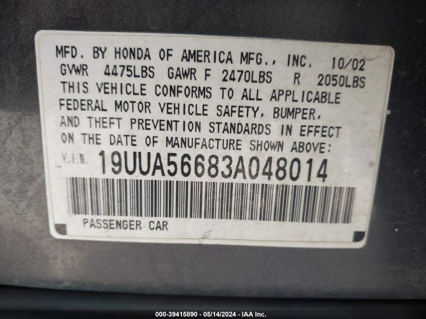 19UUA56683A048014 2003 Acura Tl 3.2