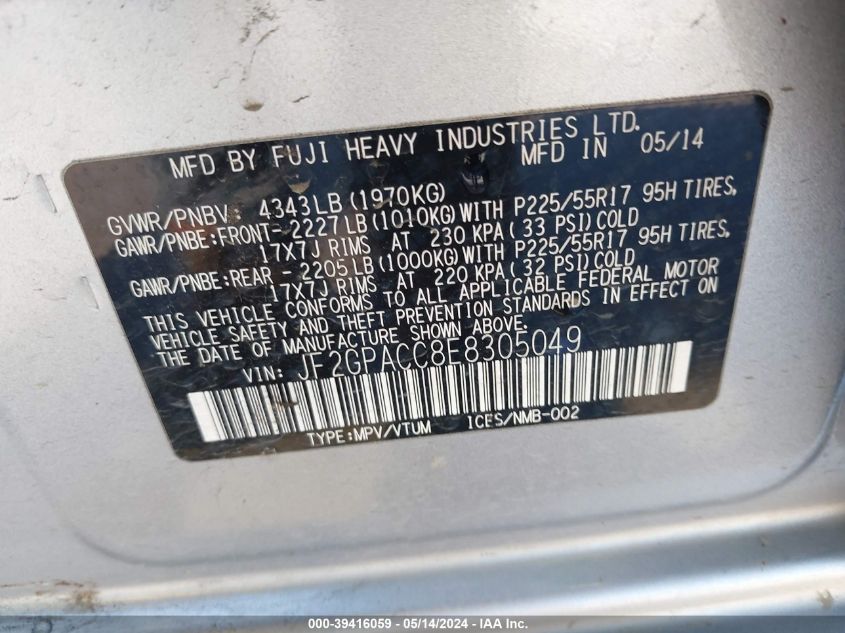 2014 SUBARU XV CROSSTREK 2.0 PREMIUM - JF2GPACC8E8305049