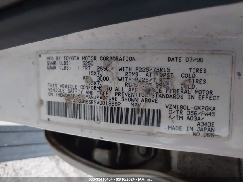 1997 Toyota 4Runner Sr5 V6 VIN: JT3GN86R5V0018882 Lot: 39416484