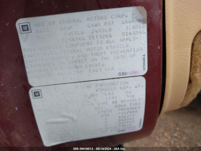 1991 Buick Roadmaster Estate VIN: 1G4BR83E5MW401255 Lot: 39416513