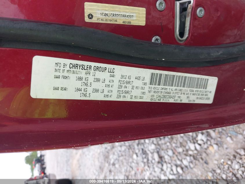 2012 Jeep Compass Sport VIN: 1C4NJCBB2CD664297 Lot: 39416619