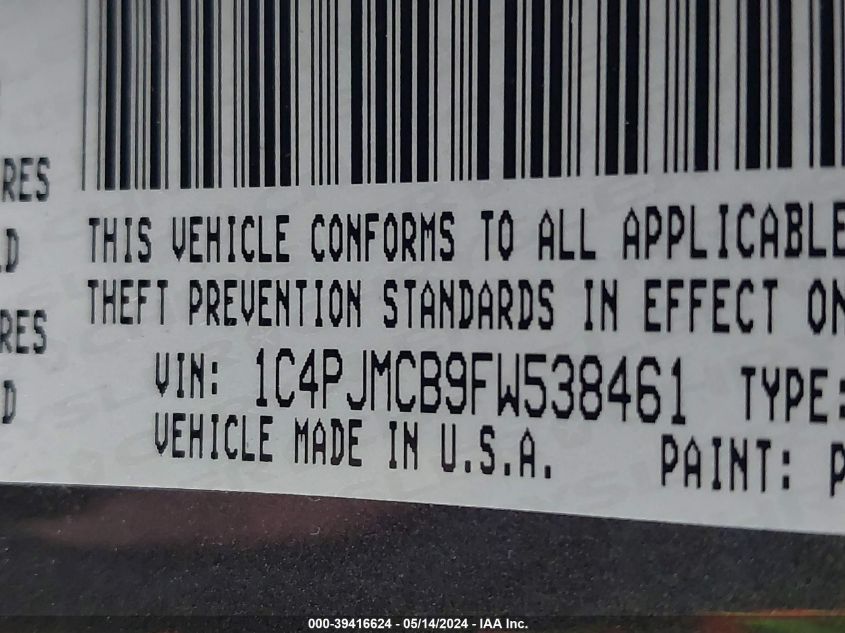 2015 Jeep Cherokee Latitude VIN: 1C4PJMCB9FW538461 Lot: 39416624