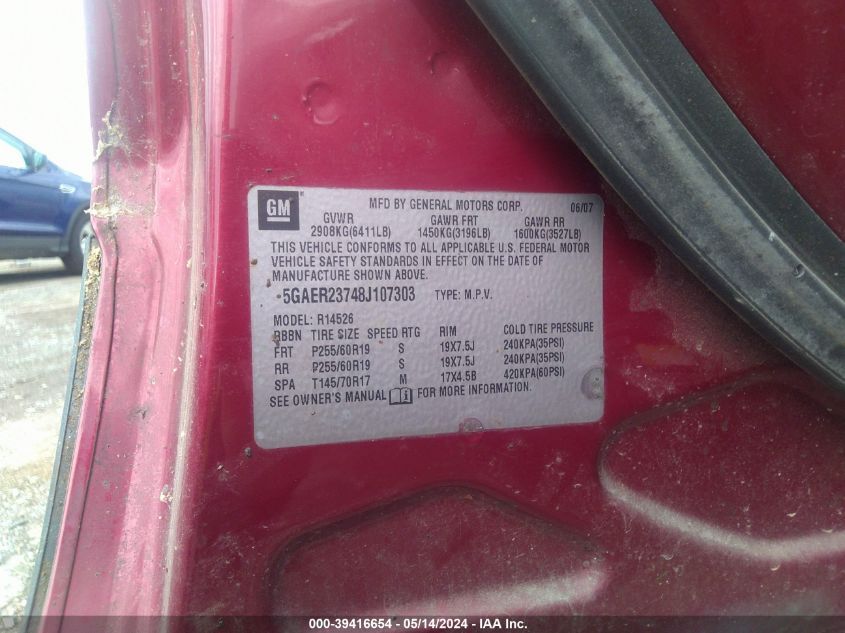 2008 Buick Enclave Cxl VIN: 5GAER23748J107303 Lot: 39416654