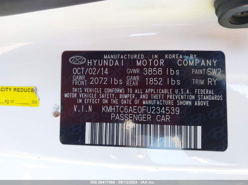 2015 HYUNDAI VELOSTER TURBO - KMHTC6AE0FU234539