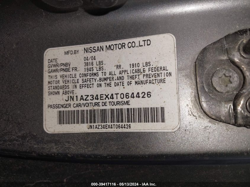 2004 Nissan 350Z Enthusiast VIN: JN1AZ34EX4T064426 Lot: 39417116