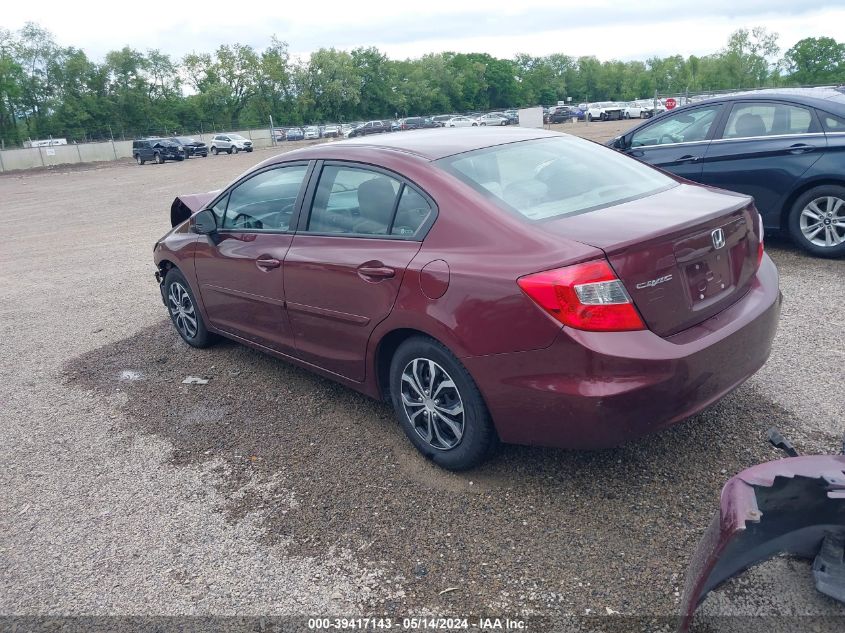 2012 Honda Civic Lx VIN: 2HGFB2F51CH608078 Lot: 39417143