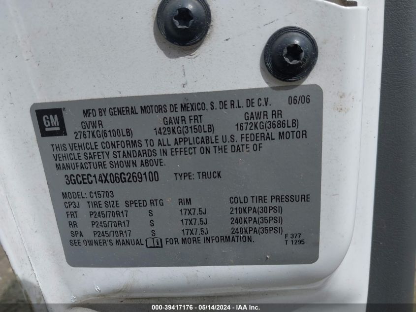 2006 Chevrolet Silverado 1500 Work Truck VIN: 3GCEC14X06G269100 Lot: 39417176