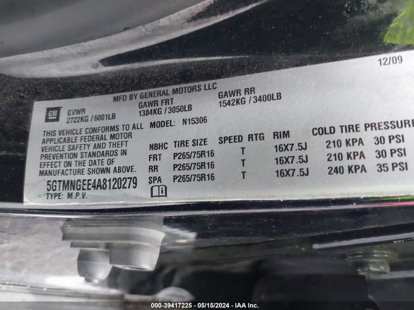 2010 Hummer H3 Suv VIN: 5GTMNGEE4A8120279 Lot: 39417225