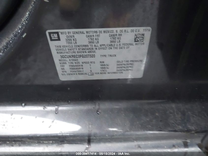 2015 Chevrolet Silverado 1500 1Lt VIN: 3GCUKREC0FG207320 Lot: 39417414