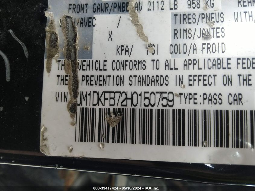 2017 Mazda Cx-3 Sport VIN: JM1DKFB72H0150759 Lot: 39417424