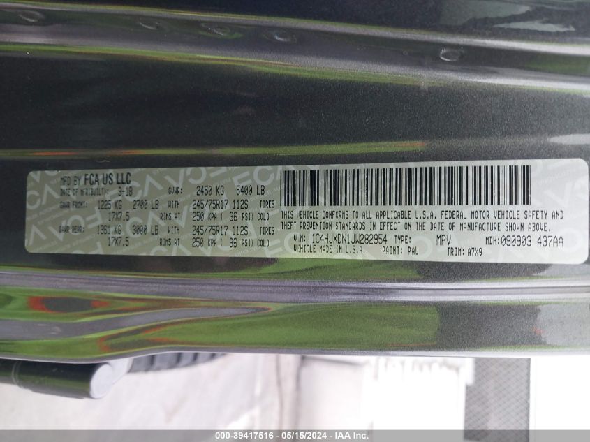 2018 Jeep Wrangler Unlimited Sport S 4X4 VIN: 1C4HJXDN1JW282954 Lot: 39417516
