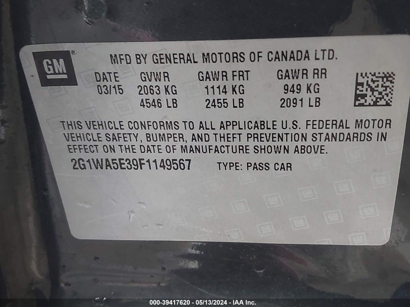 2015 CHEVROLET IMPALA LIMITED LS - 2G1WA5E39F1149567