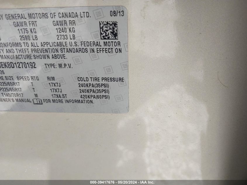 2013 Chevrolet Equinox Ls VIN: 2GNALBEK8D1270192 Lot: 39417676