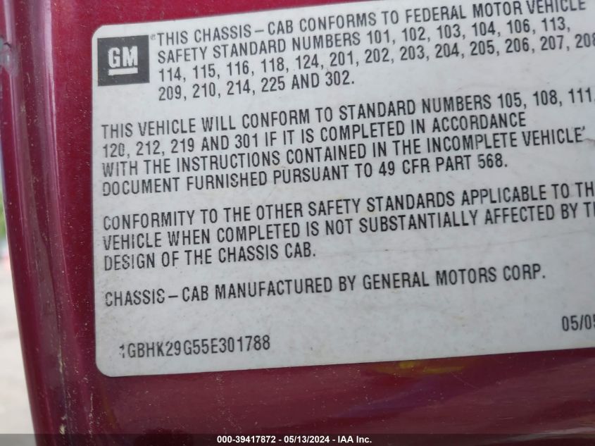 2005 Chevrolet Silverado K2500 Heavy Duty VIN: 1GBHK29G55E301788 Lot: 39417872