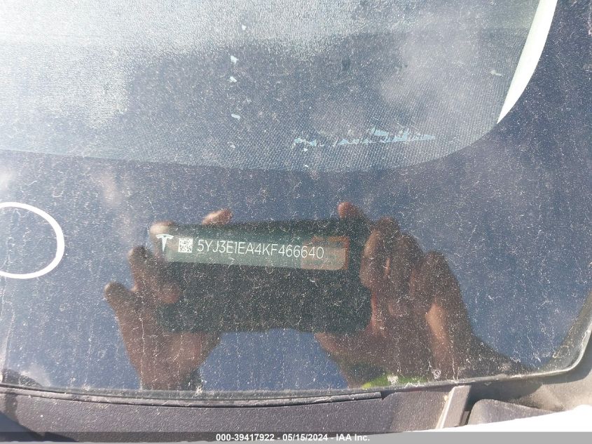 2019 Tesla Model 3 Long Range/Mid Range/Standard Range/Standard Range Plus VIN: 5YJ3E1EA4KF466640 Lot: 39417922