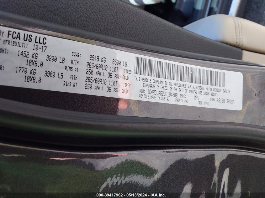 2018 DODGE DURANGO SXT AWD - 1C4RDJAG2JC194088