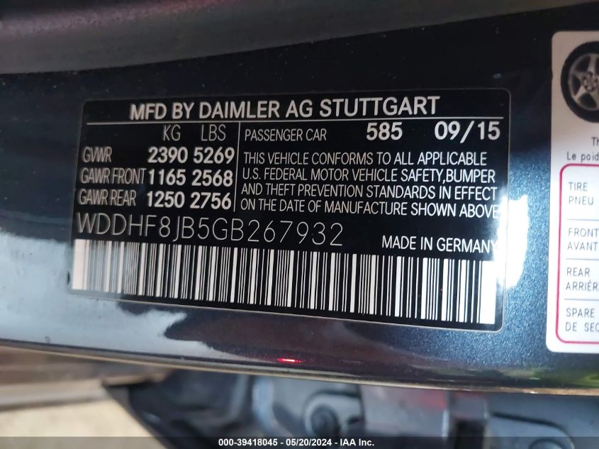 2016 Mercedes-Benz E 350 4Matic VIN: WDDHF8JB5GB267932 Lot: 39418045