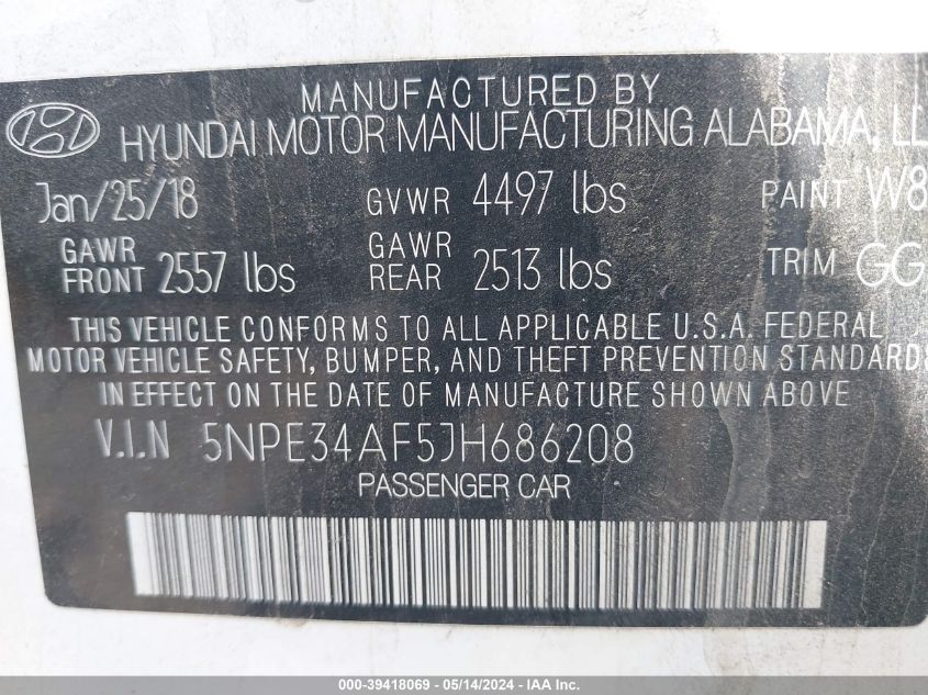 2018 HYUNDAI SONATA SEL - 5NPE34AF5JH686208