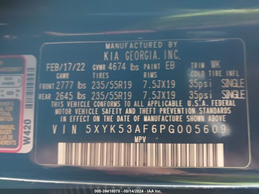 2023 Kia Sportage Sx-Prestige VIN: 5XYK53AF6PG005609 Lot: 39418078