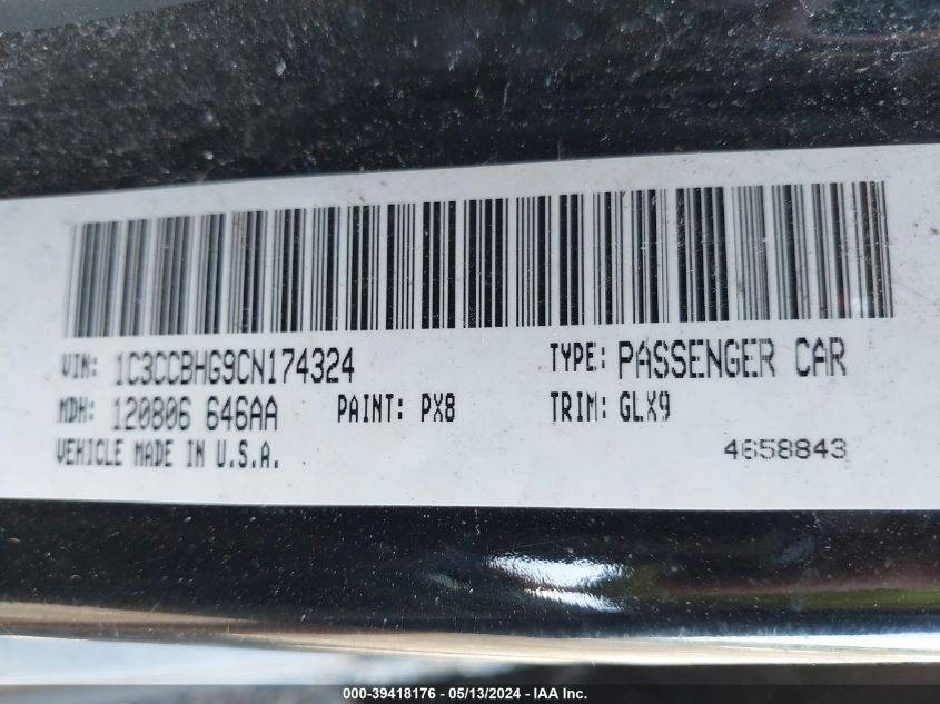 2012 Chrysler 200 S VIN: 1C3CCBHG9CN174324 Lot: 39418176