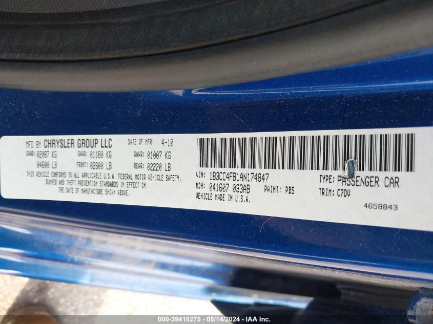 2010 Dodge Avenger Sxt VIN: 1B3CC4FB1AN174847 Lot: 39418275