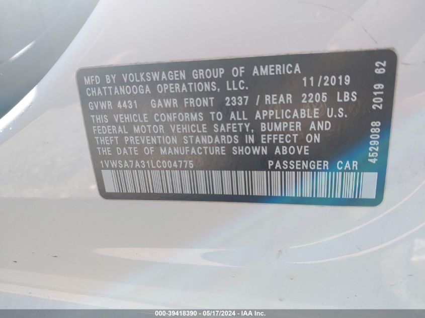 2020 VOLKSWAGEN PASSAT SE - 1VWSA7A31LC004775