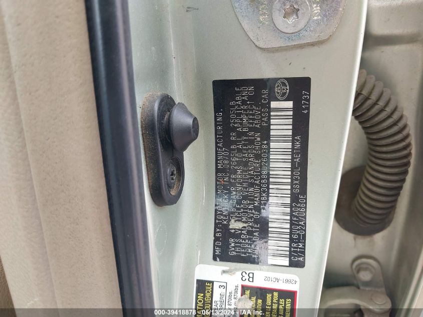 2008 Toyota Avalon Xl VIN: 4T1BK36B88U260384 Lot: 39418878