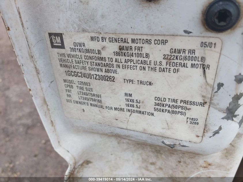 2001 Chevrolet Silverado 2500 VIN: 1GCGC24U01Z300262 Lot: 39419014