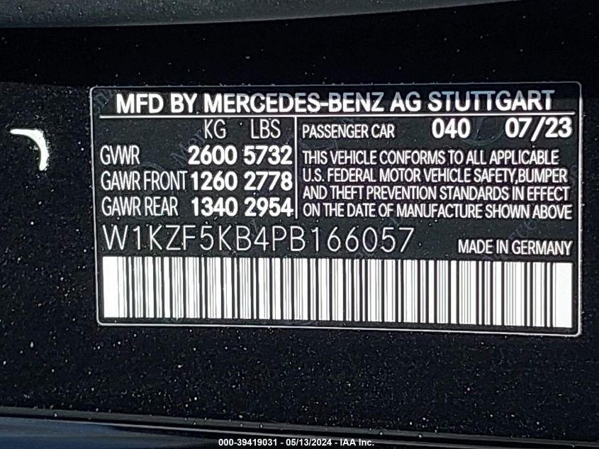 W1KZF5KB4PB166057 | 2023 MERCEDES-BENZ E 450