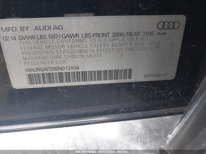 2014 AUDI A8 L 3.0T - WAURGAFD9EN012934