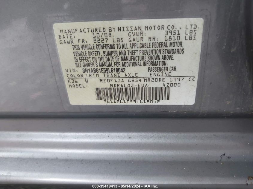 2009 Nissan Sentra 2.0 VIN: 3N1AB61E59L618042 Lot: 39419413