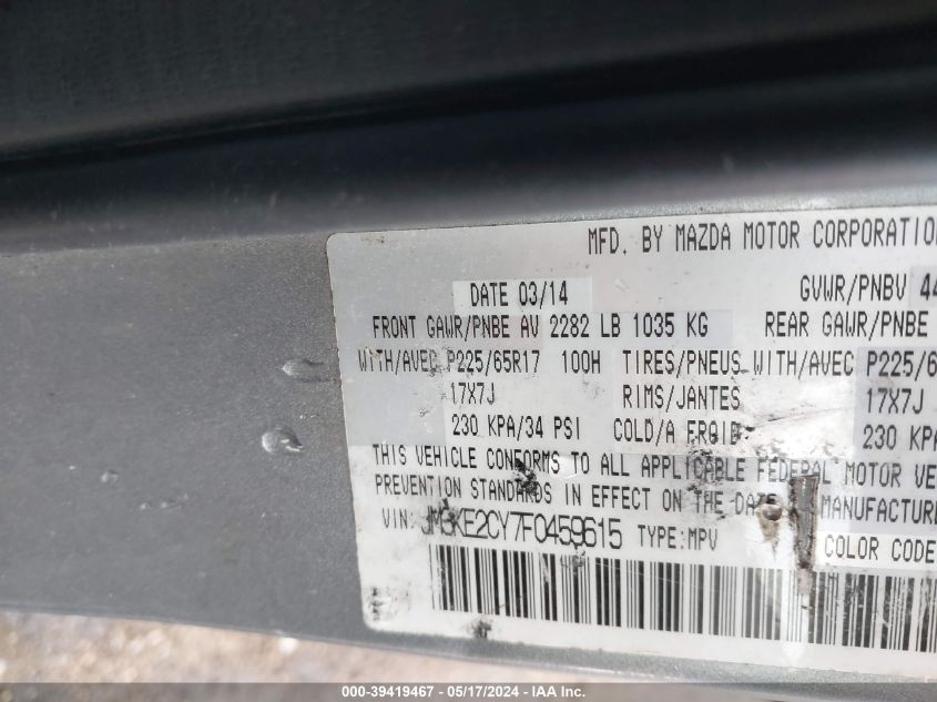 2015 Mazda Cx-5 Touring VIN: JM3KE2CY7F0459615 Lot: 39419467